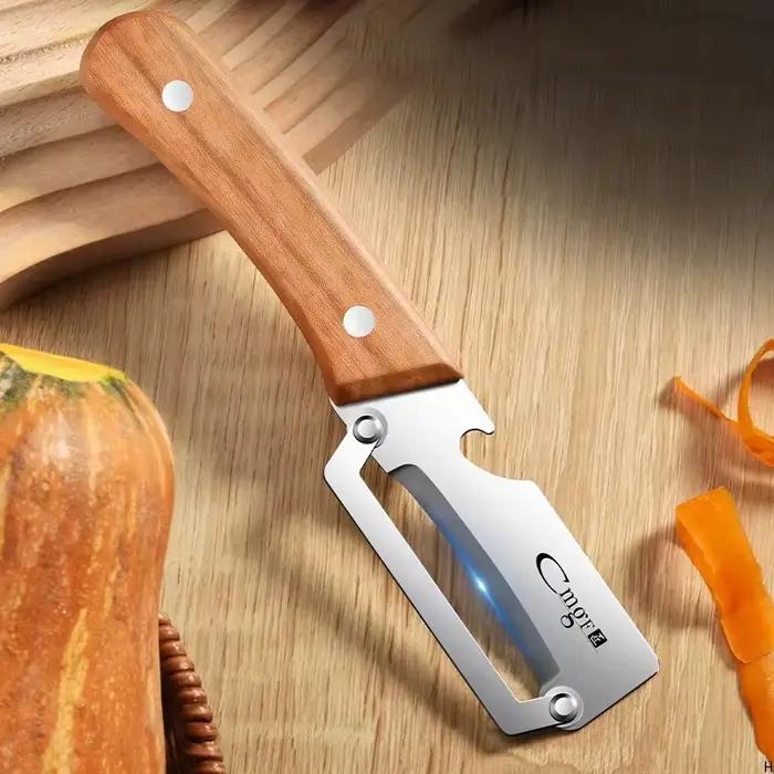 Éplucheur multifonctionnel de nouveau style avec manche en bois, couteau en acier inoxydable pour éplucher la canne à sucre, éplucheur de cuisine pour la citrouille et