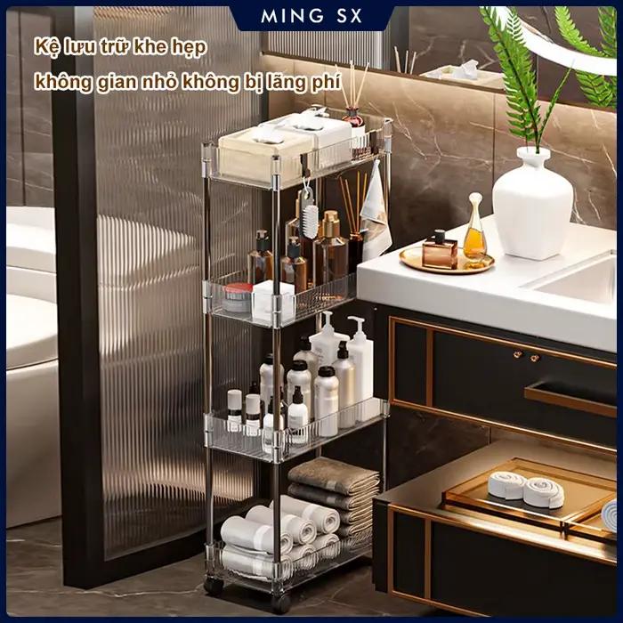 Support de rangement mobile en acrylique gris clair moderne pour cuisine salle de bain salon et support à collations