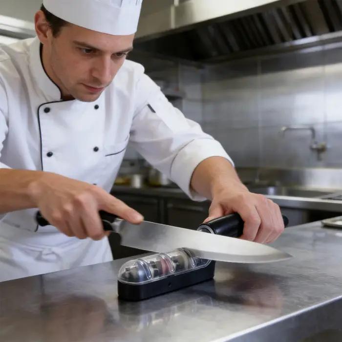 Aiguiseur de Couteaux à 3 Segments en Acier Inoxydable Noir pour Cuisiniers Professionnels et Amateurs Occasions Spéciales