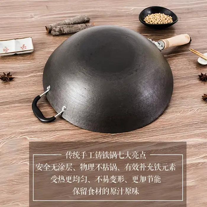 Pot en fer pour porc de style ancien, poêle en fonte, poêle antiadhésive non revêtue pour la maison, poêle à fond rond