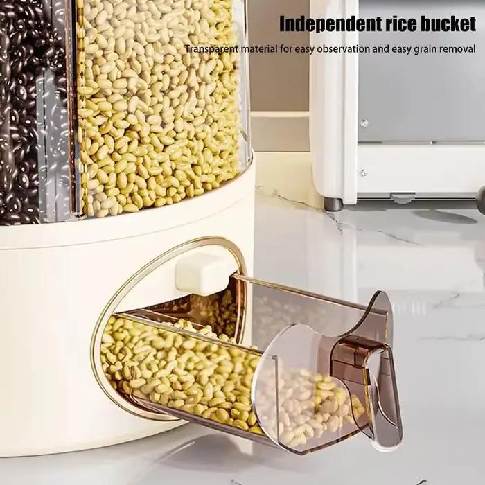 Conteneur de stockage de céréales alimentaires, distributeur de riz à 6 grilles, seau de stockage de cuisine, distributeur de stockage de riz à sortie en un clic, riz à 6 grilles