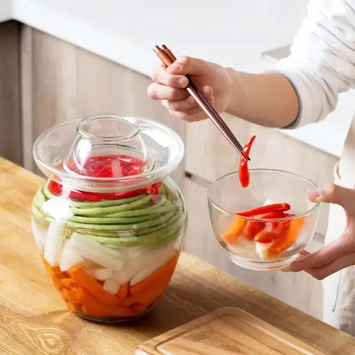 Pot mariné domestique, cylindre de cornichons, boîtes scellées 2.5/5KG, récipient en verre coréen, pot Kimchi de cuisine, boîtes de marinées épaisses