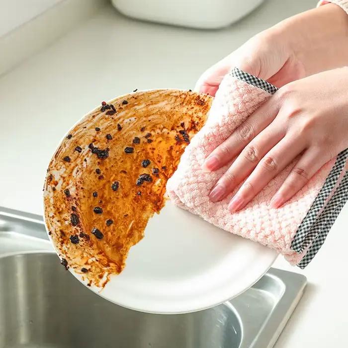 Serviette de cuisine quotidienne, chiffon de cuisine antiadhésif, huile épaisse, chiffon de nettoyage de Table, outils en microfibre absorbants Double couche