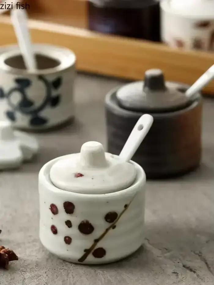 Pots d'assaisonnement en céramique rétro, salière et poivrière, outils à épices de cuisine, organisateur de pots, boîte d'assaisonnement, accessoires de cuisine