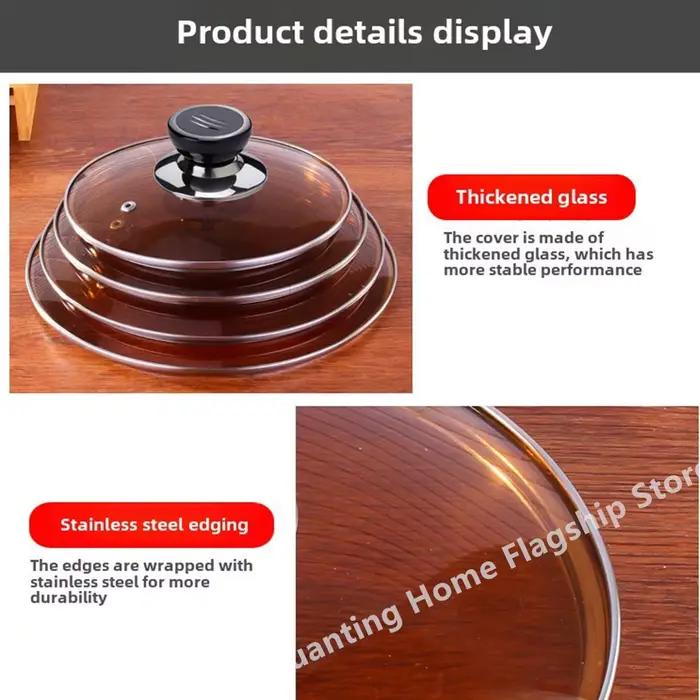Couvercle en verre marron de 16 à 32cm avec bordure en acier inoxydable et couvercle de casserole de cuisine domestique multifonctionnel de Chef circulaire résistant à la chaleur