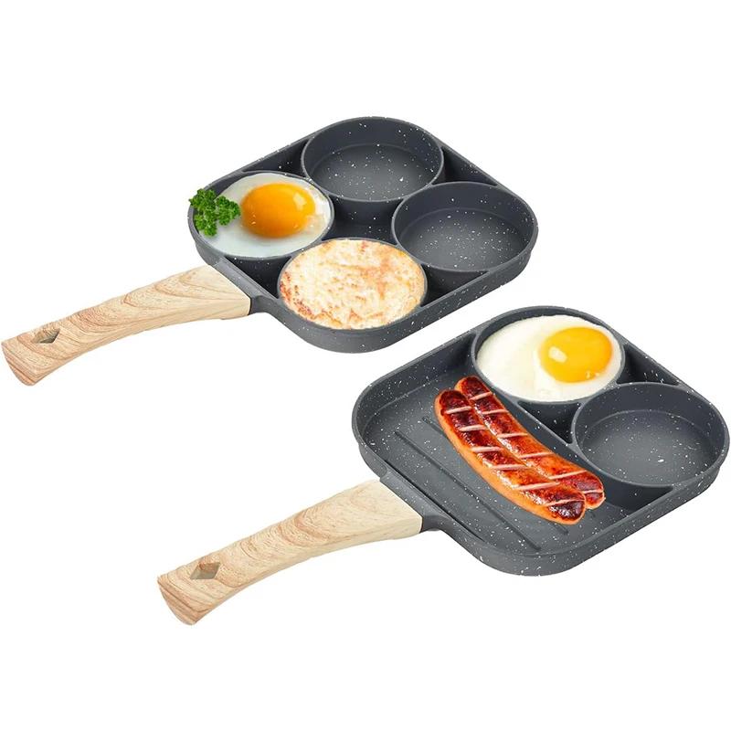 LMETJMA poêle à œufs à crêpes 4 tasses poêle à œufs pochés pour petit déjeuner revêtement divisé ave