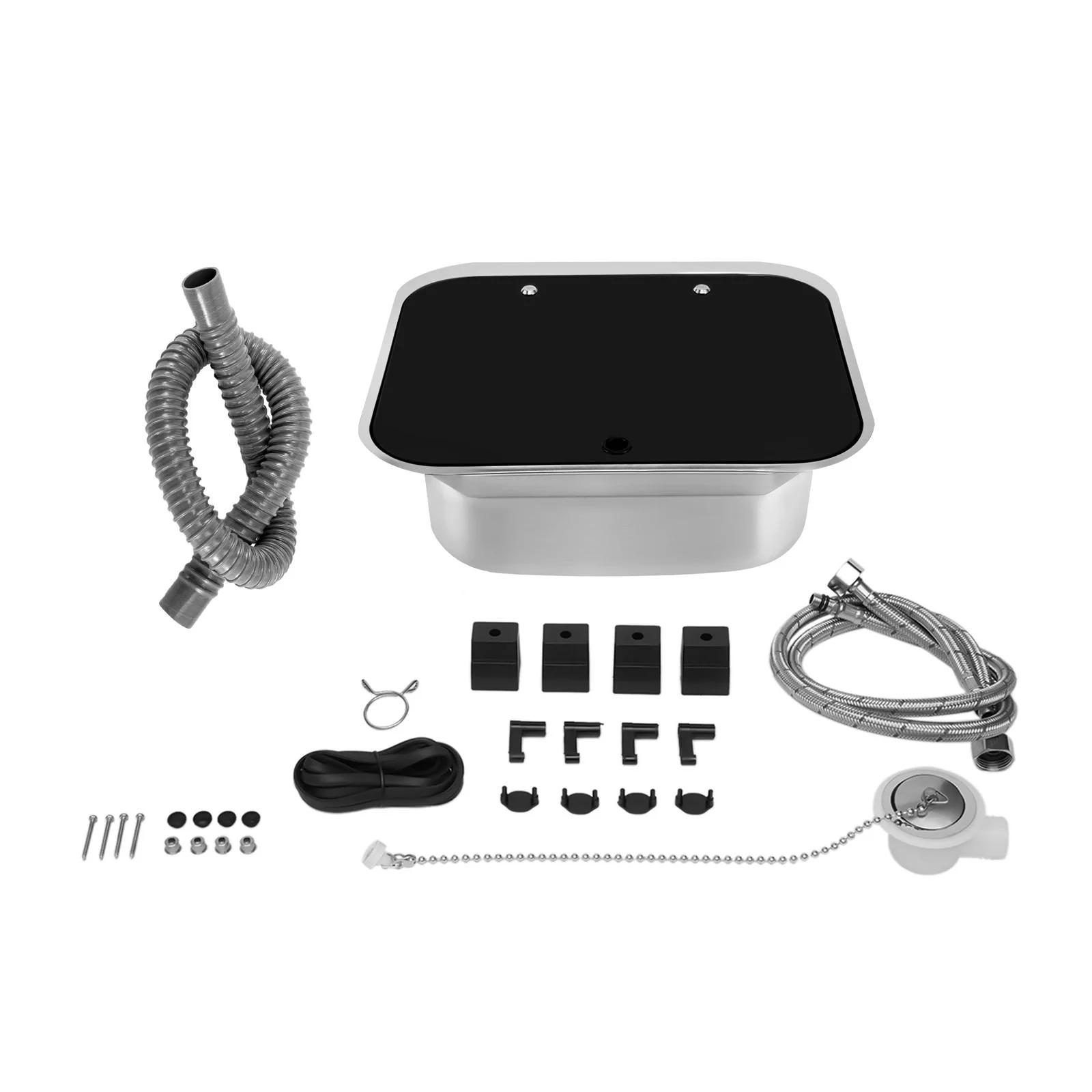 Lavabo en acier inoxydable avec couvercle, lave-mains, évier de cuisine, camping-car, bateau, carava