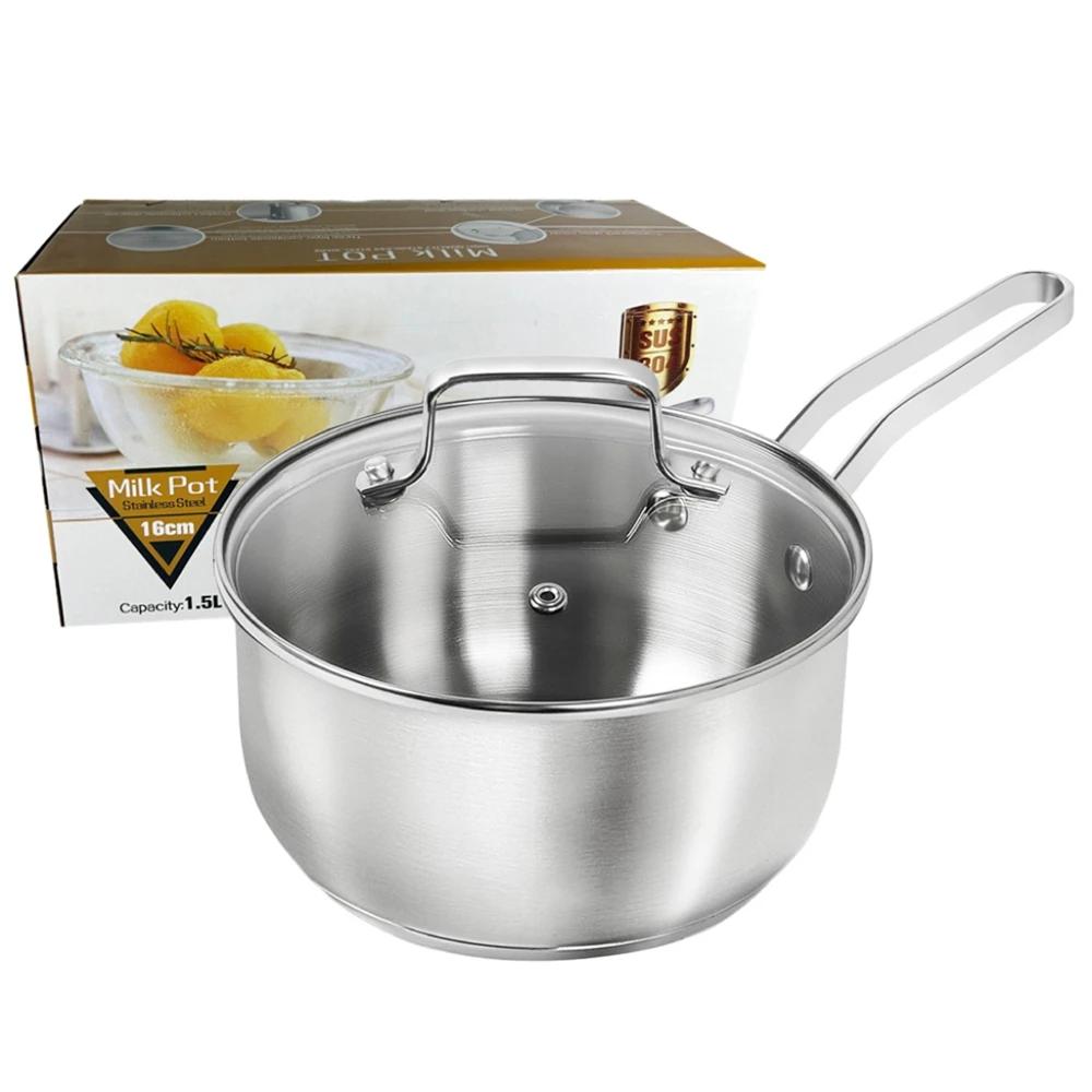 Poêle à induction en acier inoxydable, couvercle de crépine en verre, outils de cuisson, 304, 1QT