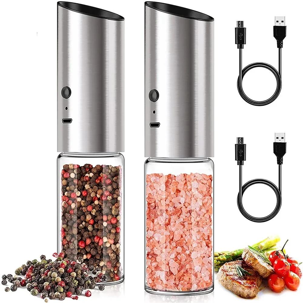 Ensemble de moulin à sel et à poivre électrique, Rechargeable par USB, Shakers automatiques en acier