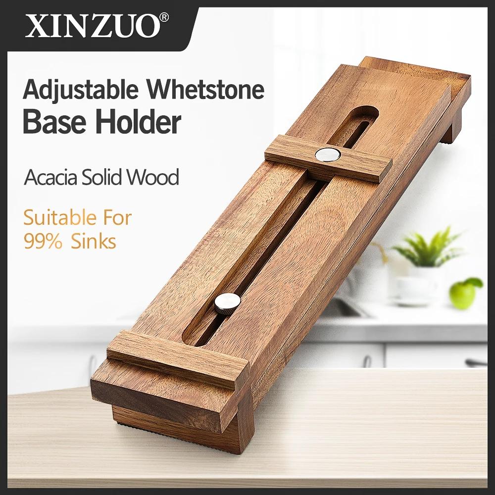 XINZUO support de Base en pierre à aiguiser en bois d'acacia bloc d'affûtage de couteaux solide téle