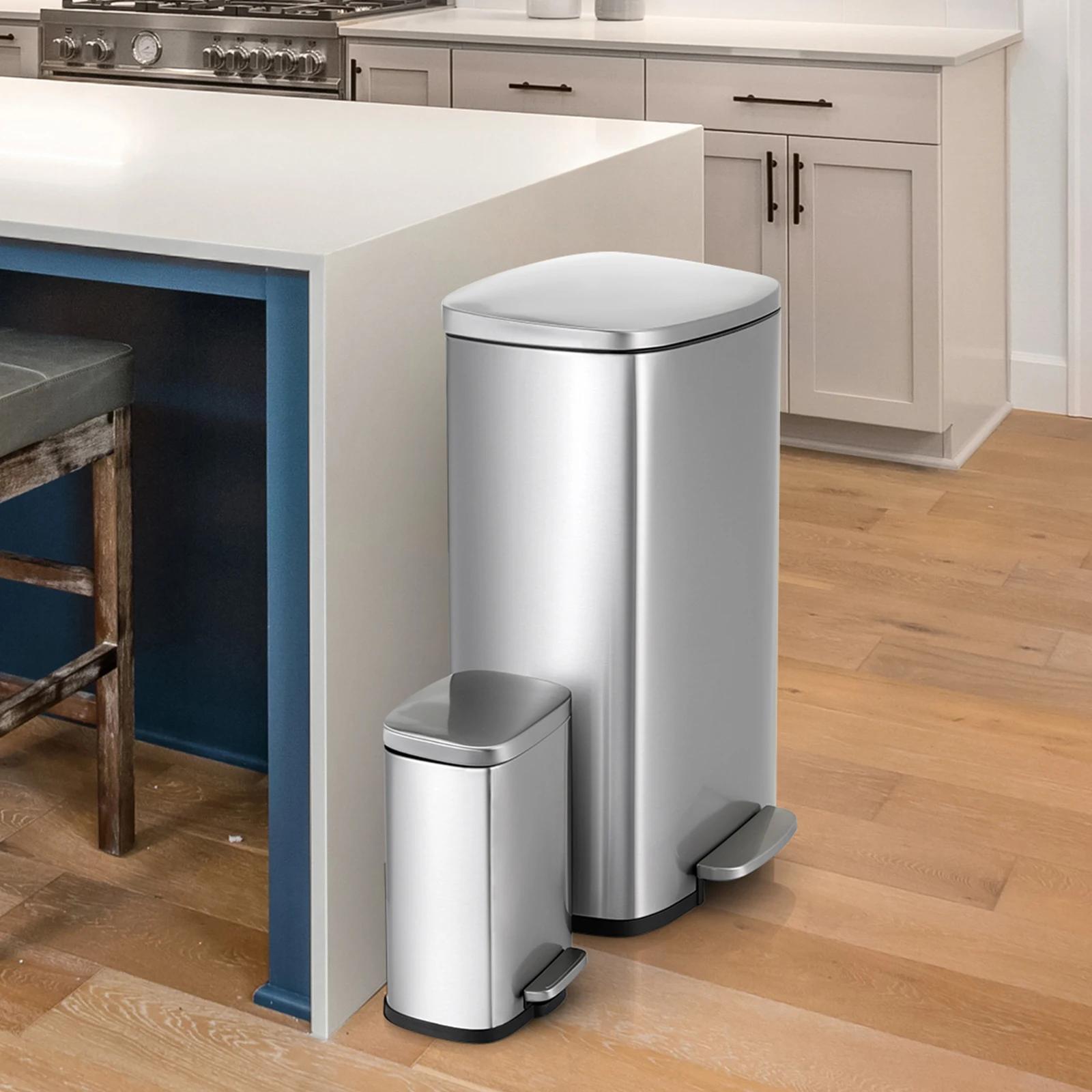 AOOU-Poubelle en acier inoxydable pour cuisine et maison, poubelle à fermeture douce, 13.2 + 1.3 gal
