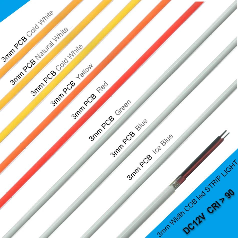Bande lumineuse LED COB Ultra fine, 3mm, DC12V, 392 diodes/m, pour décoration de maison, voiture, br