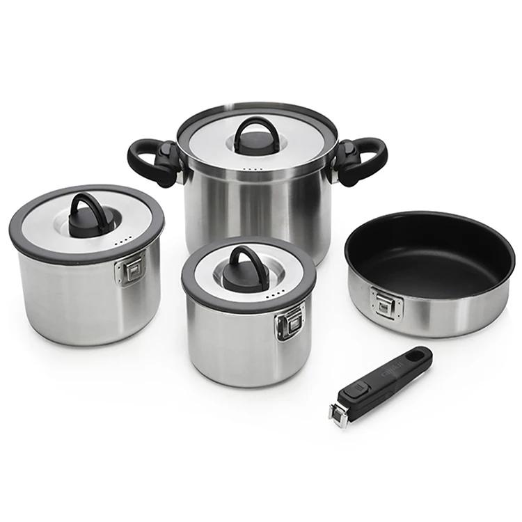 Fabricant de casseroles en acier inoxydable, ensemble d'ustensiles de cuisine portables pour Camping en plein air, ustensiles de cuisine pliants pour pique-nique, casseroles pour la randonnée et l'ext