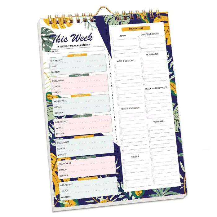 Bloc de planification des repas réutilisable de 52 feuilles, reliure spirale, planificateur de repas