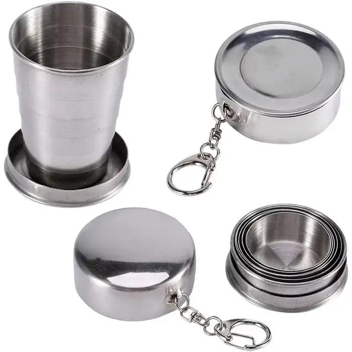 Tasse télescopique pliante portative d'acier inoxydable pour l'ustensiles de camp de thé vaisselle t