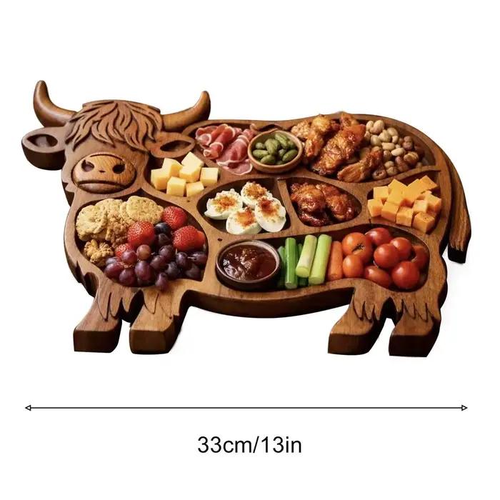 Planche à charcuterie en bois naturel, plateau de service en bois avec motif vache des Highlands, pl