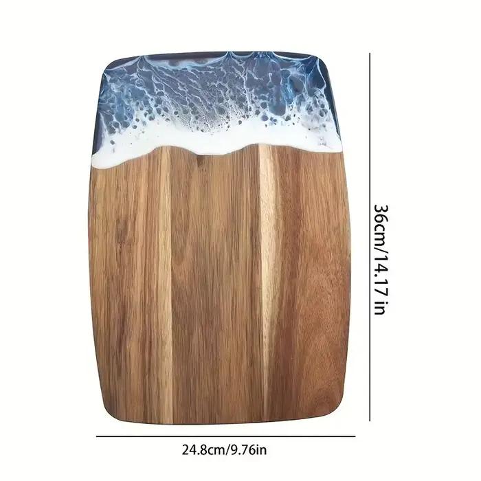 Planche à découper en bois d'acacia avec résine ondulée et résine époxy de mer, poêle océan pour la