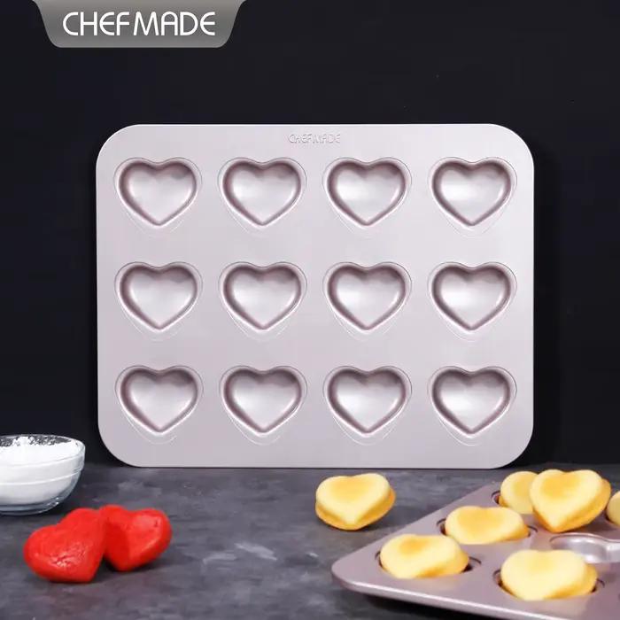 Moule à madeleines en forme de cœur, 12 cavités, plaque de cuisson antiadhésive en acier au carbone,