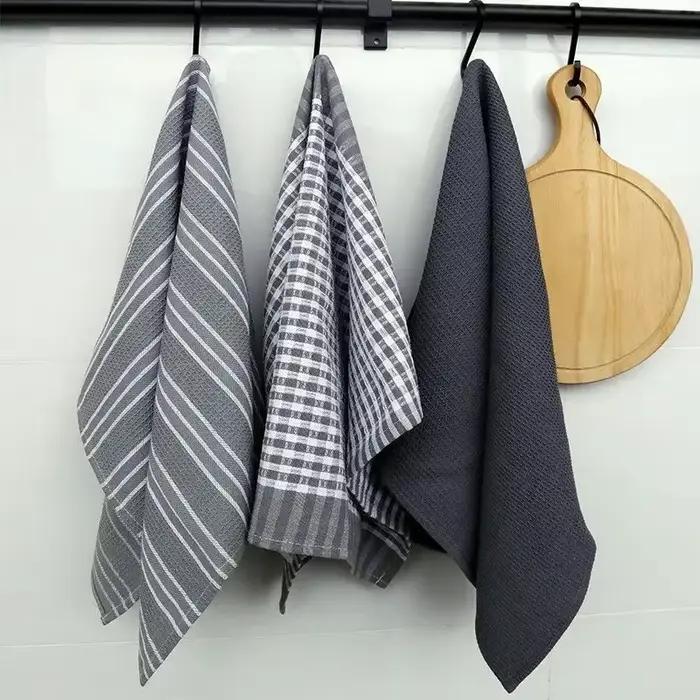 Serviettes de cuisine 100% coton naturel, 3 pièces, serviettes à thé classiques, chiffon absorbant,
