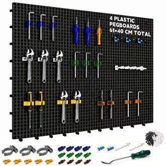 Kit d'organisation murale en plastique, 4 panneaux noirs 61 x 40 cm, 56 accessoires avec crochets, p