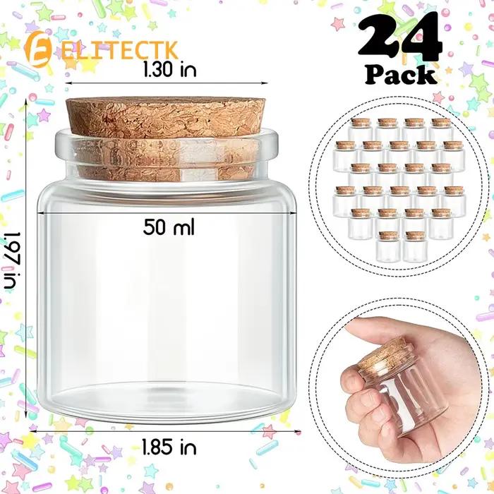 Lot de 24 petites bouteilles en verre avec bouchon en liège, 50 ml/1,7 oz, petits pots en verre, bou