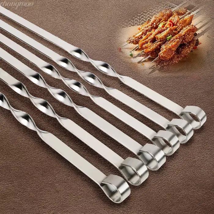 Brochette de Barbecue en acier inoxydable, 6 pièces de large, fourchette plate pour Barbecue, Campin