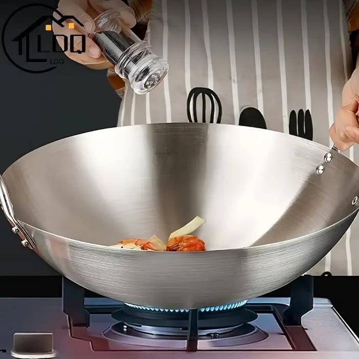 Grand Wok en acier inoxydable, poêle de Chef épaisse et Durable de haute qualité, Non revêtue, avec