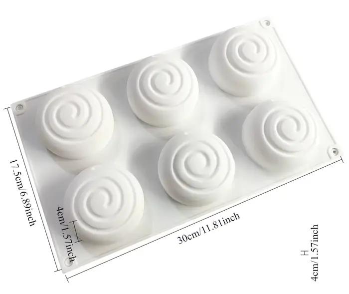Moules en rouleau de cannelle en Silicone, 6 trous, boucle Vortex, gâteau Fondant, Dessert, pain au