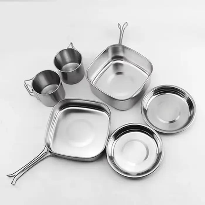 Ensemble de casseroles pliables en acier inoxydable pour la randonnée, le camping, le pique-nique et