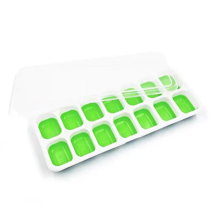 Moule à glaçons en silicone avec couvercle, 14 glaçons carrés, démoulage facile, pour cuisine, bar,
