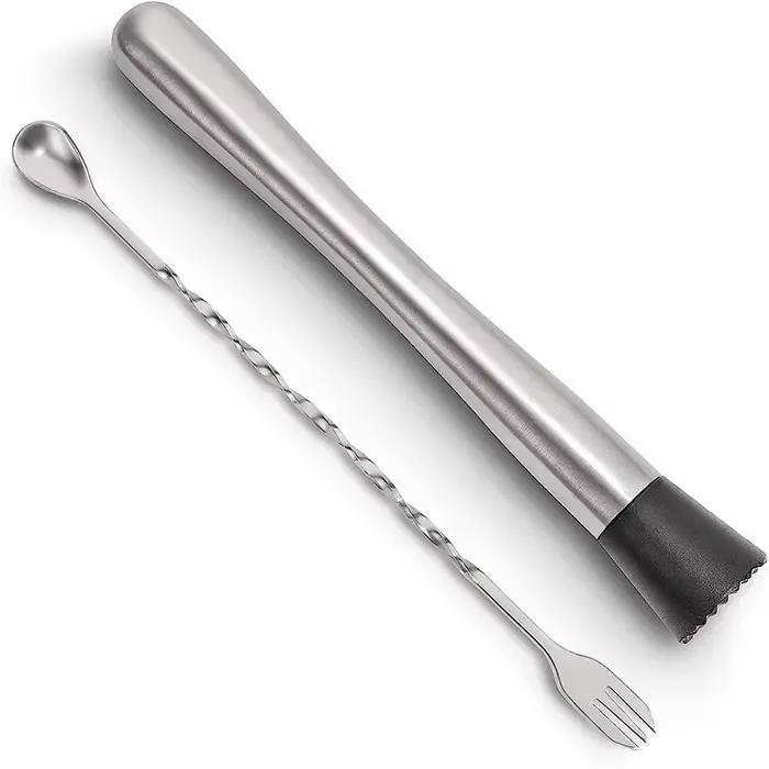 2 pièces Muddler pour Cocktails en acier inoxydable Cocktails Muddlers pilon avec cuillère à remuer