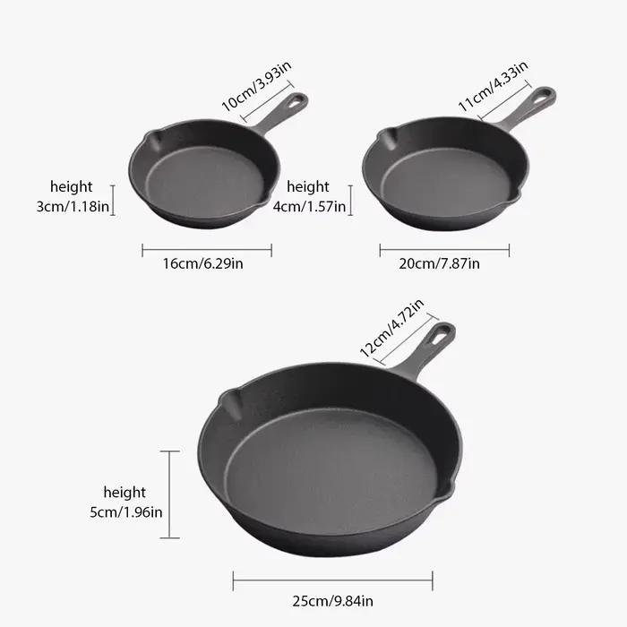 Poêle antiadhésive en fonte, 3 pièces, poêle à crêpes, Steak, Mini poêle à viande et œufs, poêle à f
