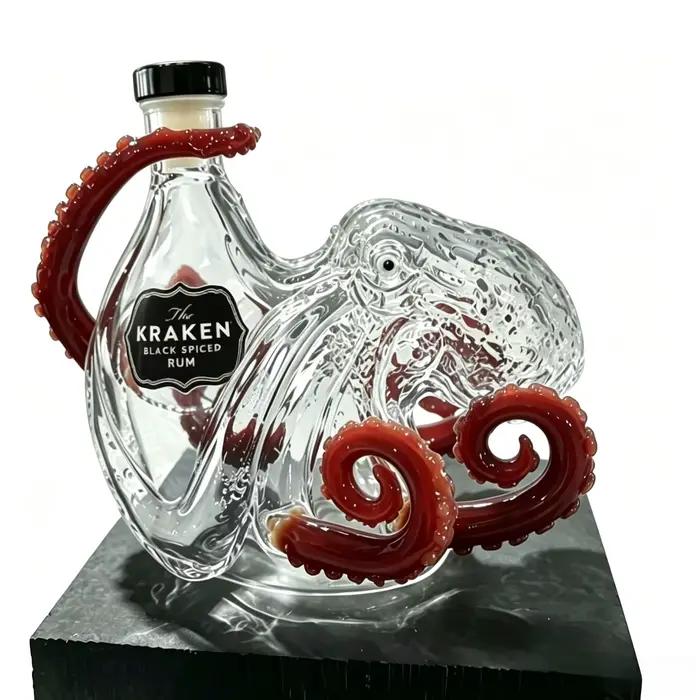 Nouvelle carafe à rhum épicé en forme de pieuvre rouge, 1 pièce, bouteille à liqueur en verre unique