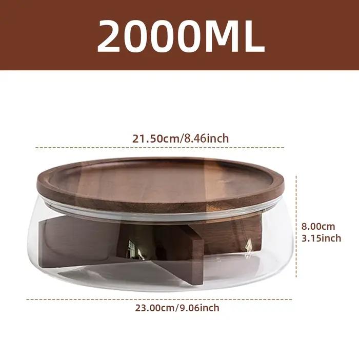 Conteneur de stockage des aliments en verre avec couvercle en bois, multi-compartiments, organisateu