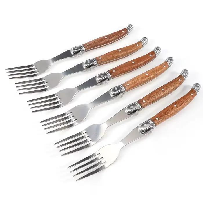 Jaswehome Laguiole manche en bois 6 pièces fourchette à dîner Collection fourchettes à Dessert en ac