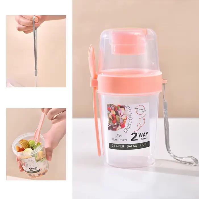 Tasse à salade portable à double couche avec fourchette, céréales, noix, yaourt, ensemble de contene
