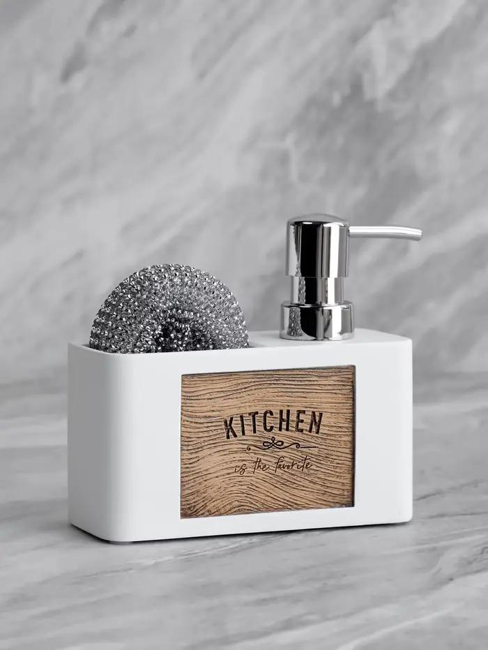 Distributeur de savon de cuisine avec porte-éponge, distributeur de savon liquide pour les mains et