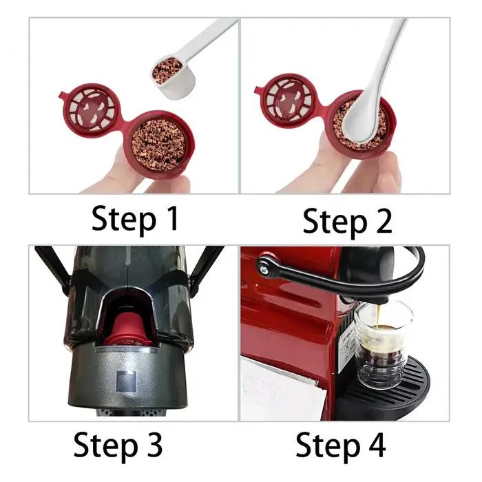 Capsules de café réutilisables, tasse avec cuillère, brosse, filtre à café pour café Nespresso, 4 pi