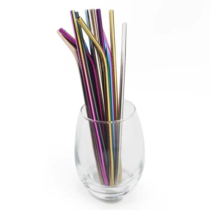 Pailles à boire en métal réutilisables en acier inoxydable 304, paille à boire droite courbée robust