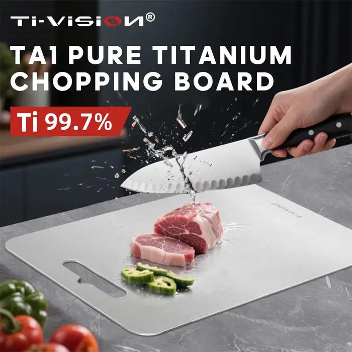 Planche à découper TA1 en titane pur | 99,7% Ti, double face alimentaire - Grade, antibactérien et