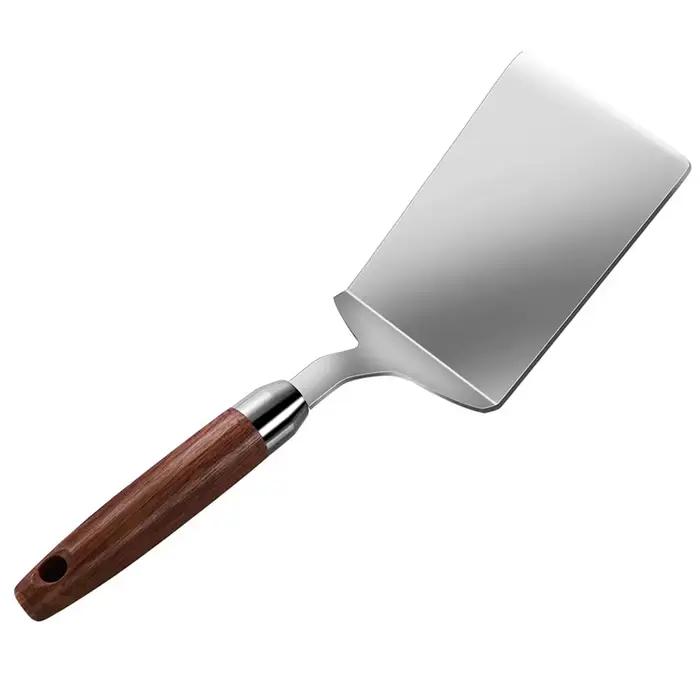 Spatule en acier inoxydable avec manche en bois, tourneur de crêpes antiadhésif, Flipper pour la cui