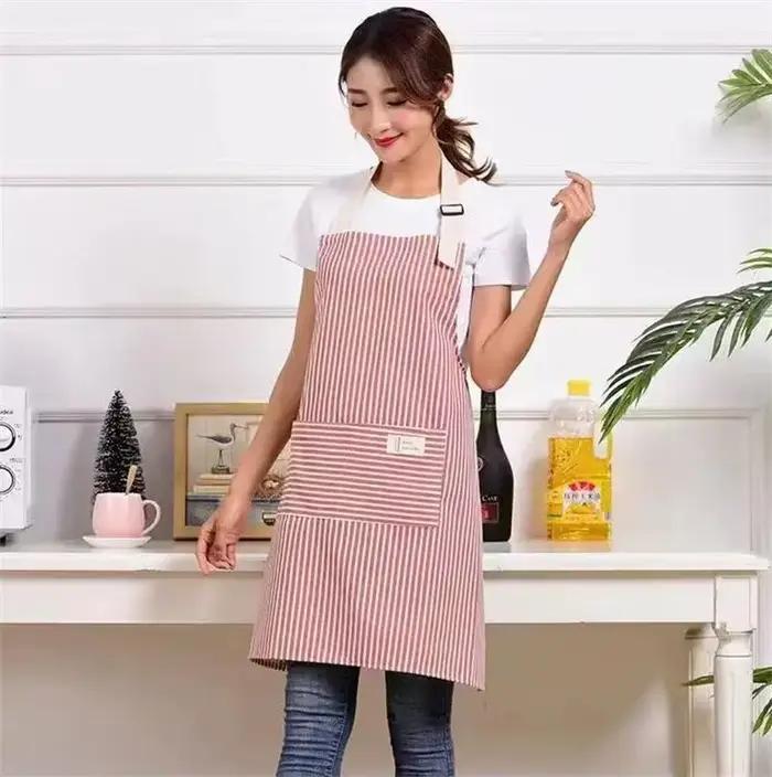 Tablier rayé en lin Cotto avec ceinture fine en coton, salopette à café, accessoires de cuisine, tac