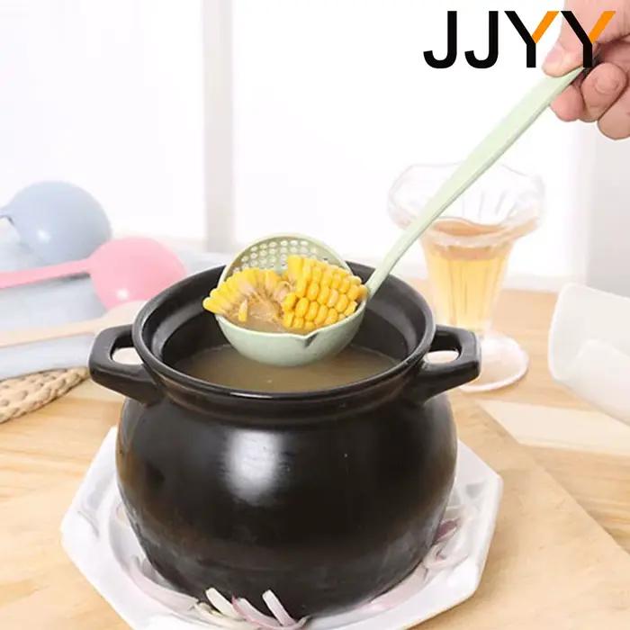 JJYY-Cuillère de cuisine 2 en 1 à long manche, passoire en plastique, filtre, ustensiles de cuisine