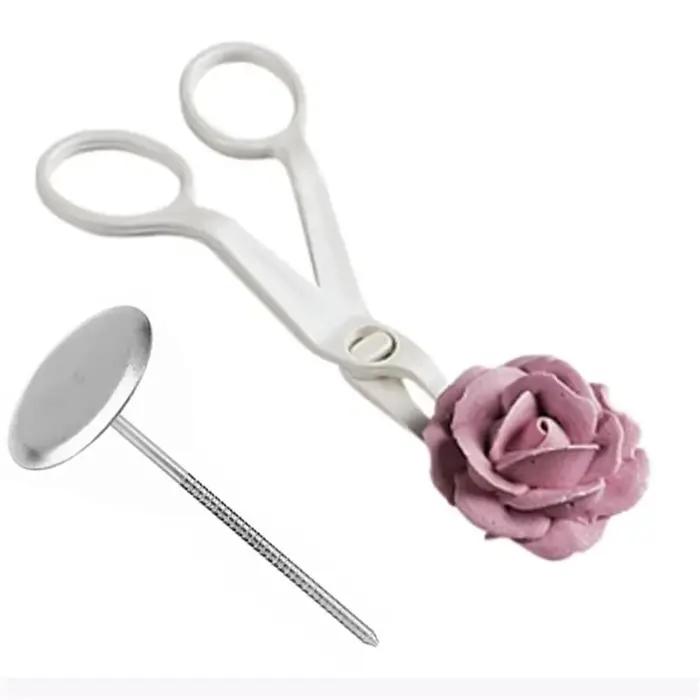 Ciseaux à fleurs + plateau à gâteaux + 5 buses tulipes et roses, lève-ongles, transfert de crème Fon