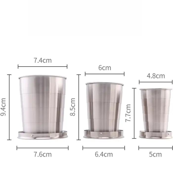 Tasse télescopique pliante portative d'acier inoxydable pour l'ustensiles de camp de thé vaisselle t