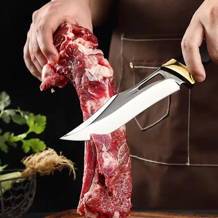 Couteau de boucher multifonctionnel forgé à la main, ustensile de cuisine à désosser avec couvercle