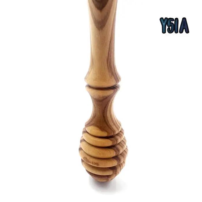 Y51A-distributeur de miel en bois d'olive 2 pièces-ensemble de trempette de miel en bois pour le dég