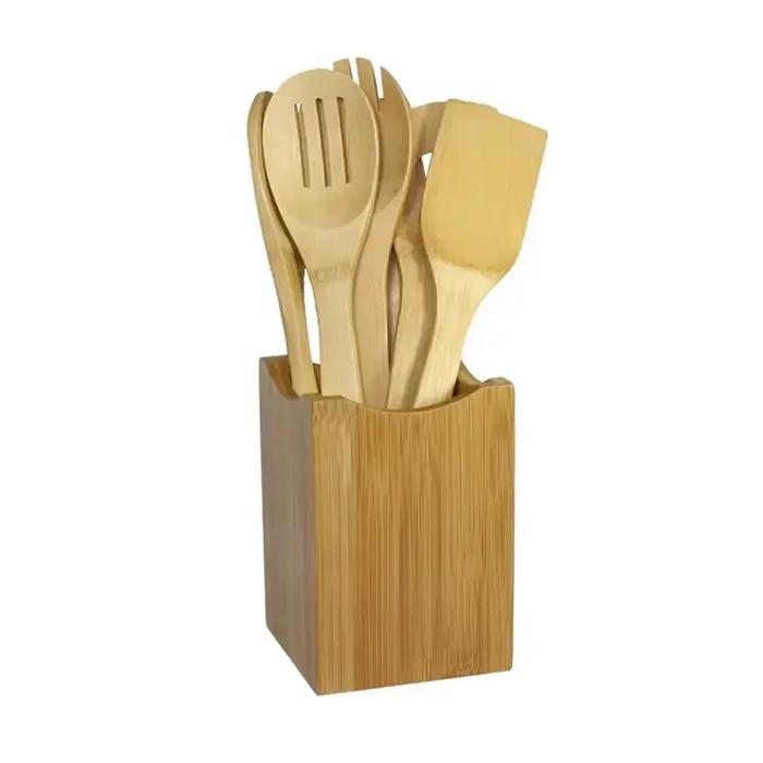 Cuillère en bambou, spatule, ustensile de cuisine, outil de cuisine en bois, ensemble de mélange 6 p