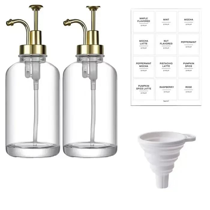 Ensemble distributeur de sirop de café, bouteille de sirop en verre de 500ml avec étiquettes autocol