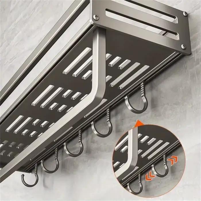 Étagère à épices murale en aluminium, étagère multifonctionnelle pour articles, crochets pour outils